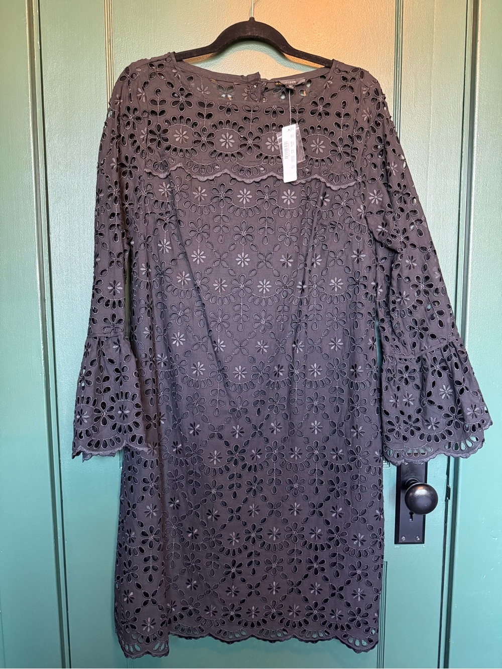 J.Crew Bell-Sleeve Embroidered Eyelet Shift Dress Black 10 Tall NWT